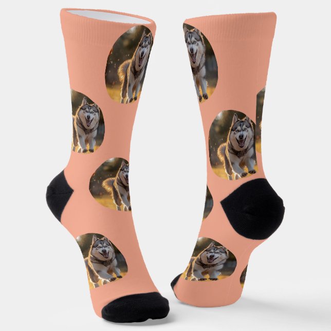 Personalized Custom Photo Blob - Husky Dog Face Socks (Angled)