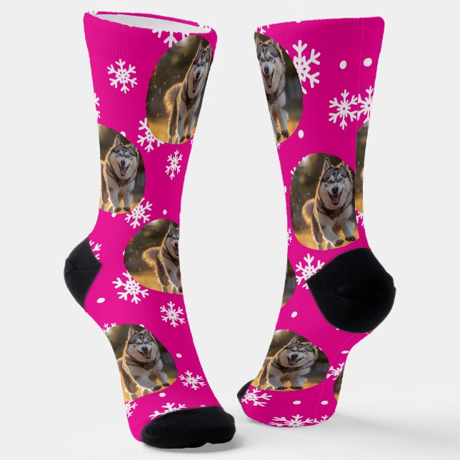 Personalized Custom Photo Blob - Snowflake Husky  Socks (Angled)