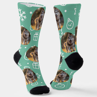 Personalized Custom Photo Blob - Winter Husky Socks