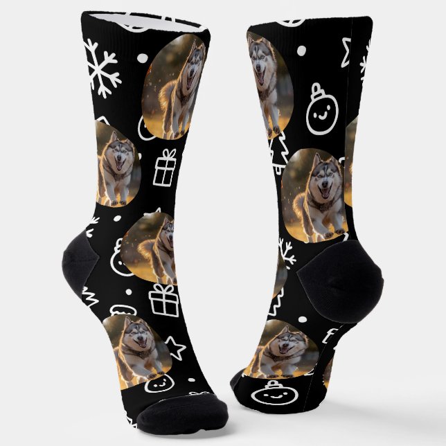 Personalized Custom Photo Blob - Winter Husky  Socks (Angled)