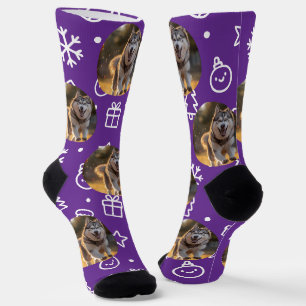 Personalized Custom Photo Blob - Winter Husky Socks