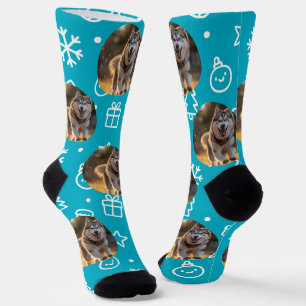 Personalized Custom Photo Blob - Winter Husky Socks