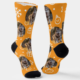 Personalized Custom Photo Blob - Winter Husky Socks
