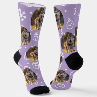 Personalized Custom Photo Blob - Winter Husky  Socks
