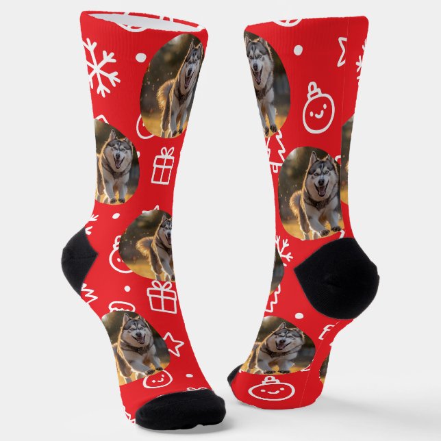 Personalized Custom Photo Blob - Winter Husky  Socks (Angled)
