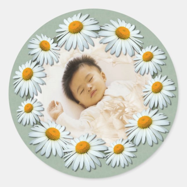 Personalized Custom photo, Daisy Frame Classic Round Sticker (Front)