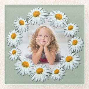 Personalized Custom photo, Daisy Frame Glass Coaster