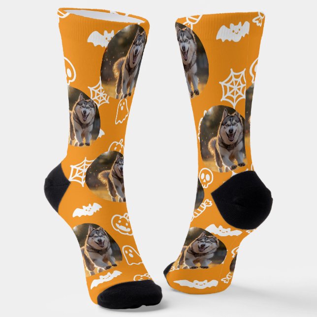 Personalized Custom Photo - Halloween Doodles Socks (Angled)