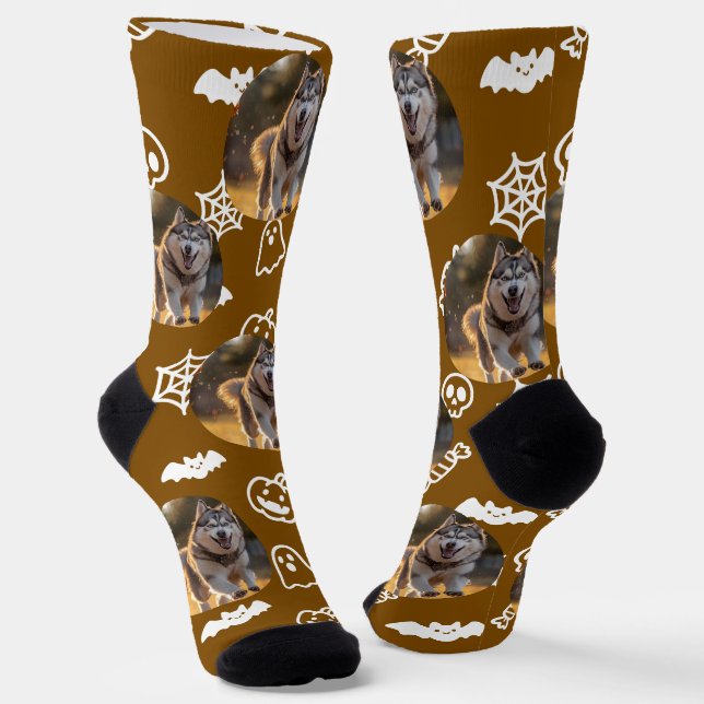 Personalized Custom Photo - Halloween Doodles Socks (Angled)