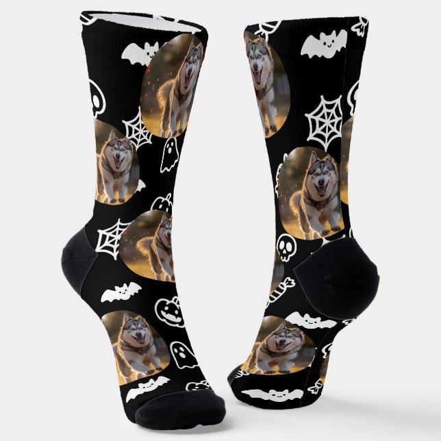 Personalized Custom Photo - Halloween Doodles Socks (Angled)