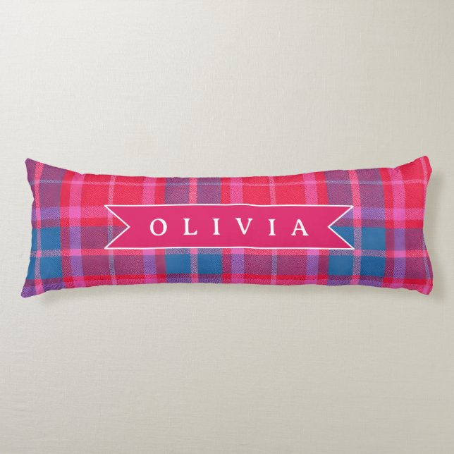 Personalized Custom Pink Fuchsia Plaid Preppy  Body Cushion (Front)