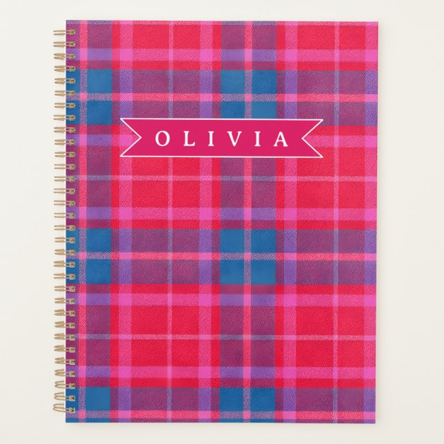 Personalized Custom Pink Fuchsia Plaid Preppy  Planner (Front)