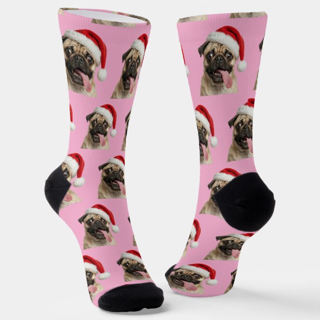 Personalized Custom Pug Christmas  Socks (Angled)