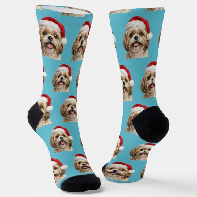 Personalized Custom Shitszu Christmas  Socks (Angled)