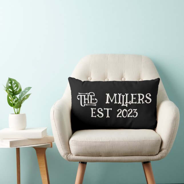 PERSONALIZED CUSTOM WEDDING GIFT BLACK LUMBAR CUSHION (Chair)