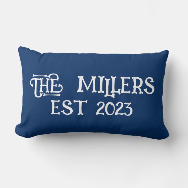 PERSONALIZED CUSTOM WEDDING NAVY BLUE LUMBAR CUSHION (Front)