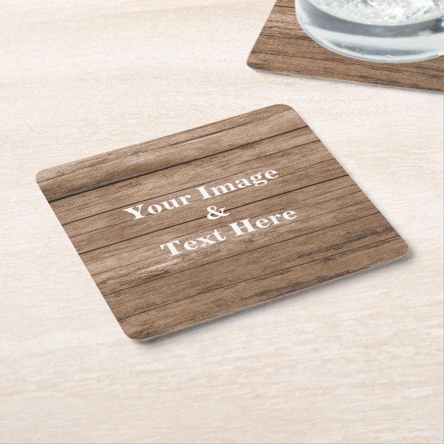 Personalized Custom Your Own Photo Wooden Square Paper Coaster (Angled)