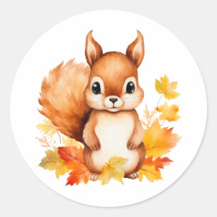 Personalized Cute Animal Squirrel Autumn Leaves  Classic Round Sticker