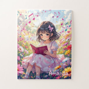 Personalized Cute Anime Girl Reading a Book Jigsaw Puzzle