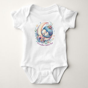 Personalized Cute Baby Bird Sleeping on Moon Baby Bodysuit