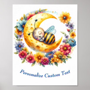 Personalized Cute Baby Bumble Bee Sleeping on Moon Poster