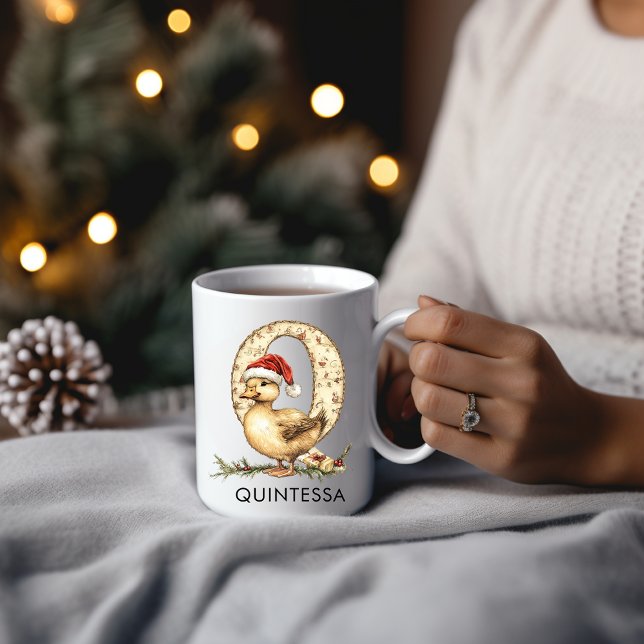 Personalized Cute Baby Duck in Santa Hat Letter Q Coffee Mug (Personalized Cute Baby Duck in Santa Hat Letter Q Coffee Mug)