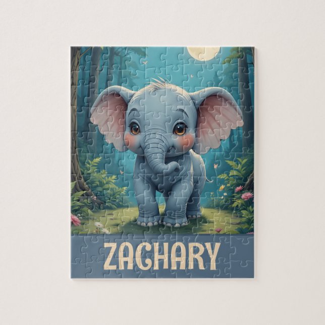 Personalized Cute Baby Elephant Whimsical  Jigsaw Puzzle (Vertical)
