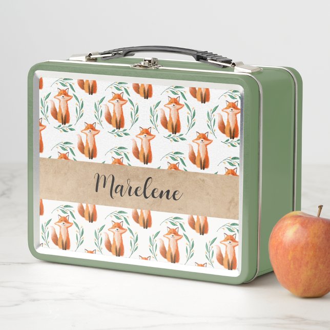 Personalized Cute baby Fox woodland keepsake Metal Lunch Box (Creator Uploaded)