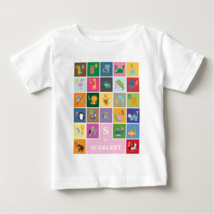 Personalized Cute Baby Girl Animal Alphabet Baby T-Shirt