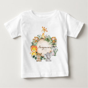 Personalized Cute Baby Jungle Safari Animals Baby T-Shirt