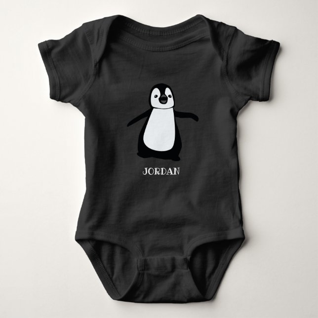 Personalized cute Baby penguin illustration black Baby Bodysuit (Front)
