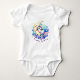 Personalized Cute Baby Unicorn Sleeping on Moon Baby Bodysuit