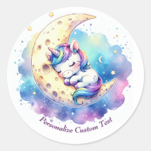 Personalized Cute Baby Unicorn Sleeping on Moon Classic Round Sticker