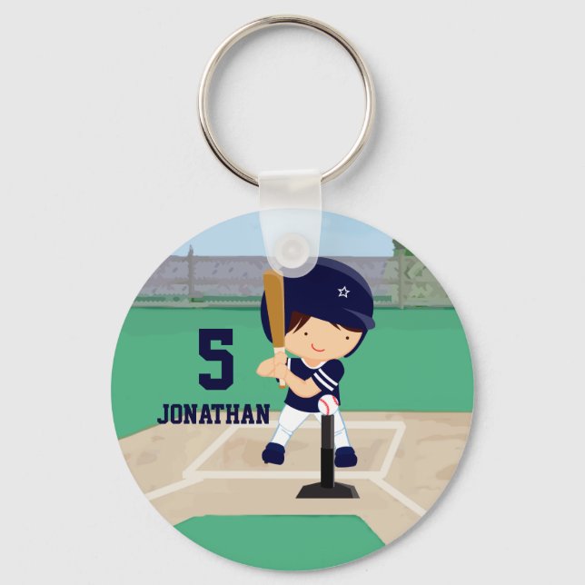 Personalized Cute Baseball cartoon player Key Ring (Front)