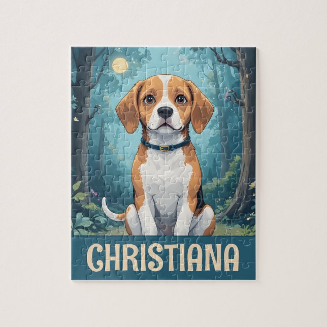 Personalized Cute Beagle Dog in Forest Jigsaw Puzzle (Vertical)