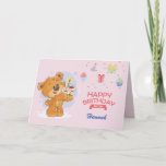 Personalized Cute Bear Birthday Card<br><div class="desc">Cute bear holding birthday cake card. Change the name to anything you like. Designed by Cards Inspired.</div>