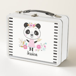 Personalized Cute Black White Panda Metal Lunch Box
