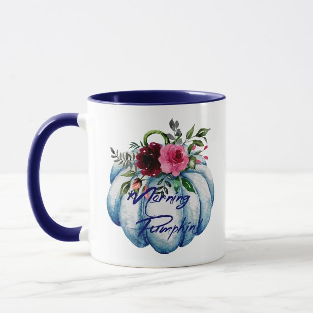 Personalized Cute Blue  Morning Pumpkin Coffee Mug (Left)
