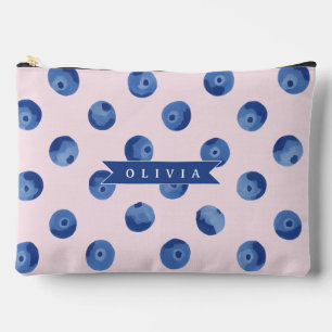 Personalized Cute Blueberry Watercolor Gift Name Accessory Pouch