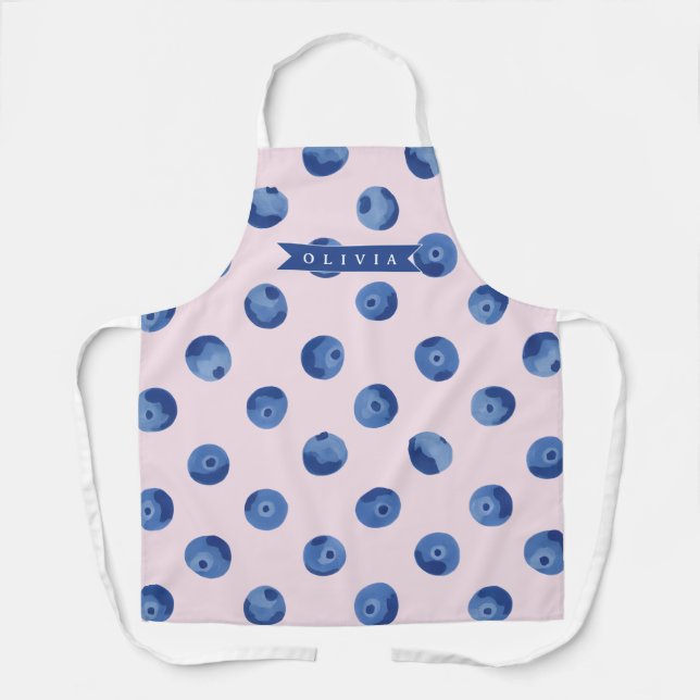 Personalized Cute Blueberry Watercolor Gift Name Apron (Front)