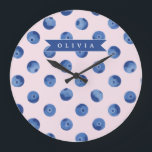 Personalized Cute Blueberry Watercolor Gift Name Large Clock<br><div class="desc">With our Customized Blueberry Watercolor Collection, you can add a cheerful splash of color and individuality to daily life! These personalized pieces are meant to make anyone smile, whether you're shopping for yourself or looking for that ideal present. Every piece in the collection has a bright, hand-painted blueberry design in...</div>