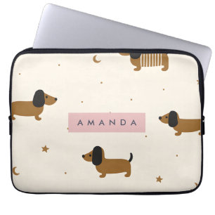 Personalized Cute Brown Dachshund Puppy Laptop Sleeve
