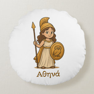 Personalized Cute Cartoon Athena Greek Goddess Round Cushion