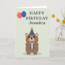 Personalized Cute Cartoon Bear Birthday Card