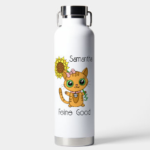 Personalized Cute Cartoon Kitty Cat Pun   Water Bottle