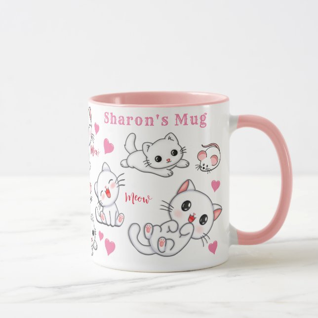 Personalized Cute Cat and Mouse  Kids' Mug (Right)