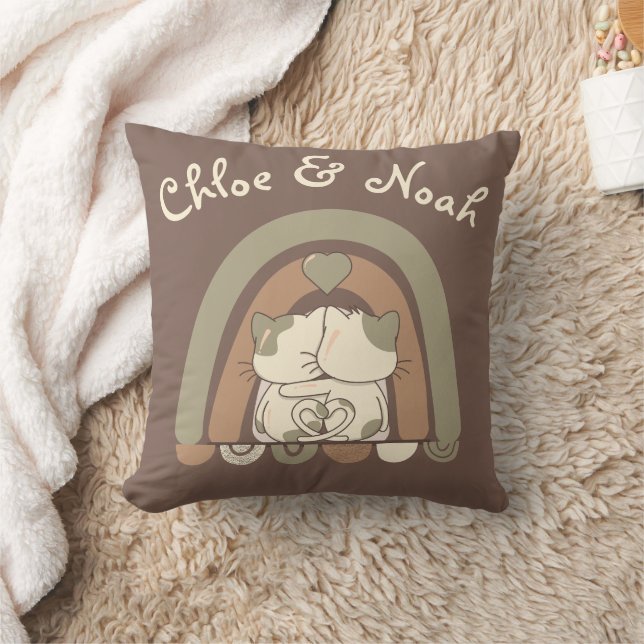Personalized Cute Cat Love Rainbow Valentines Day  Cushion (Blanket)