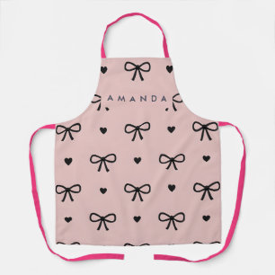 Personalized Cute Chic Pink Bow & Heart Pattern Apron