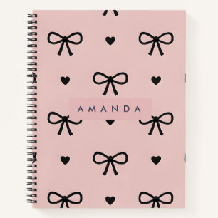 Personalized Cute Chic Pink Bow & Heart Pattern Notebook
