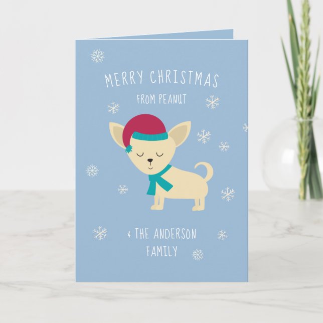 Personalized Cute Chihuahua Cartoon Christmas  Holiday Card (Front)